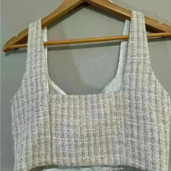 Zara Pink Tweed Textured Top Crop - Picture 6 of 9